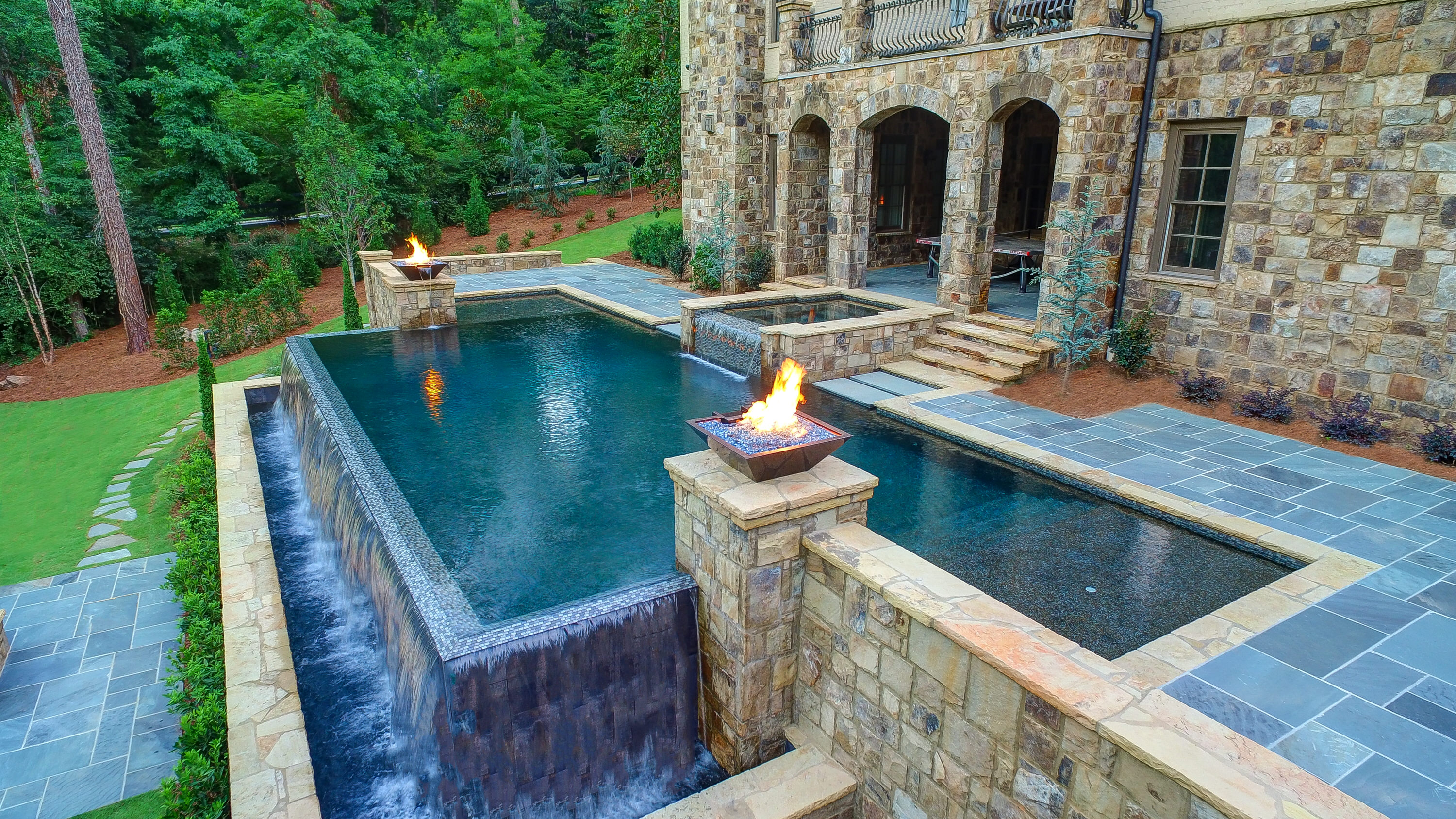 Drone aerial pool view