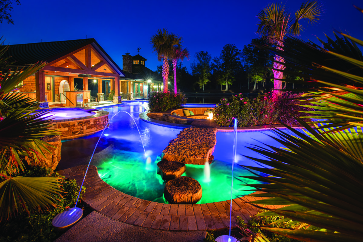 Pool with lights at night
